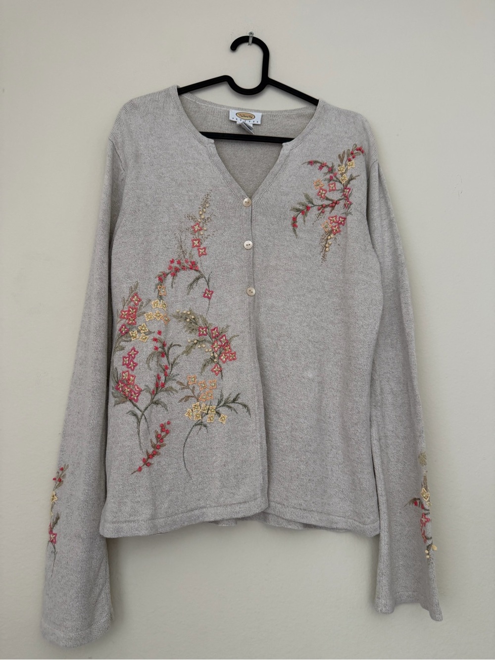 Talbots Petites Linen Cotton Floral Embroidered Cardigan Size S